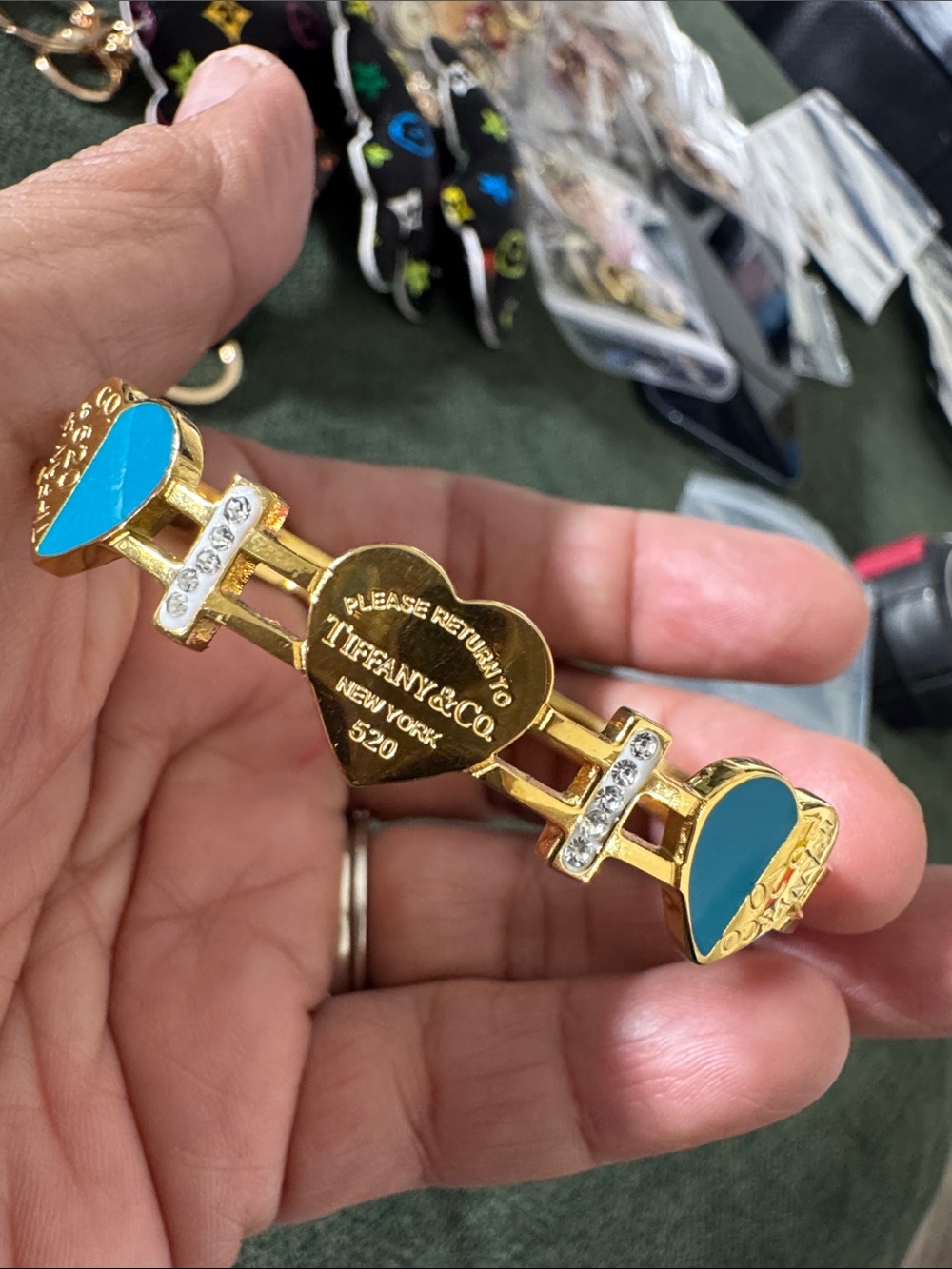 Gold-Tone Turquoise Accent Women’s Link Bracelet